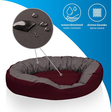 BedDog® Hundebett Sunny: велике лежак для собак з Cordura, миючий лежак з бортиком, овально-кругле собаче ліжко, для дому та вулиці, XXXL, RED-Wine (бордовий), розмір 85x50x23 см