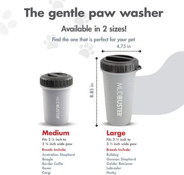 Dexas MudBuster: портативний очищувач лап для собак, розмір M, сірий, з кришкою