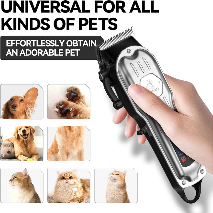 Професійний набір для догляду за собаками: триммер для подушечок лап, бездротовий шерстеріз для густого хутра, тихий нашийник-шлифувальник, машинка для стрижки собак, котів та інших домашніх тварин (сріблястий)