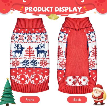 Пуловер для собак ABRRLO з бавовни, костюм для святкування Різдва, теплий зимовий пуловер для собак, костюм для домашніх тварин (L, сніжинка, олень)