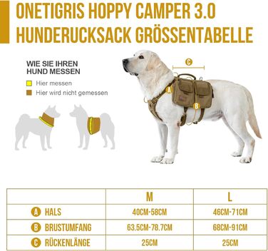 Шлейка для собак OneTigris з рюкзаком, Hoppy Camper 3.0, для кемпінгу та піших прогулянок, для середніх/великих собак, зелена (L, коричнева)
