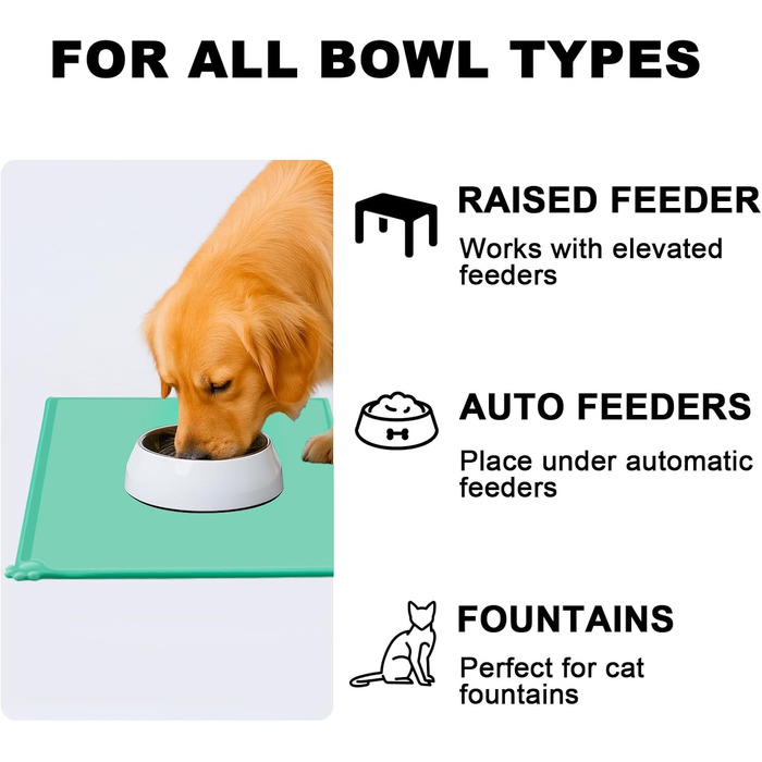Силіконовий килимок під миску для собак та котів, 54x38 см, зелений. Нековзкий, водонепроникний