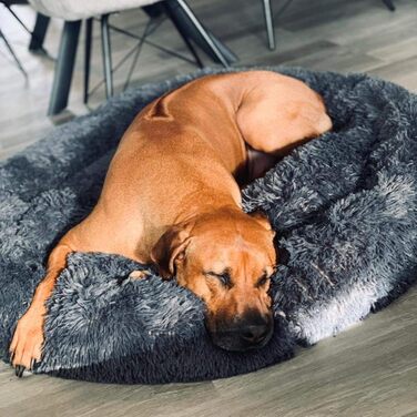 Ортопедичне ліжко для собак XXL: м'яке, овальне, з ефектом пам'яті, для великих собак (лабрадорів), антистрес, миється, сірий