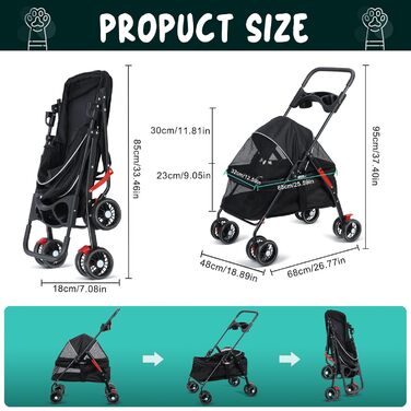 Візок для собак 2 в 1, бугі для собак до 20 кг, 4 пари поворотних коліс на 360°, візок-клітка для собак/кішок/дітей з тримачем для напоїв, складний візок для маленьких/середніх собак і котів чорного кольору