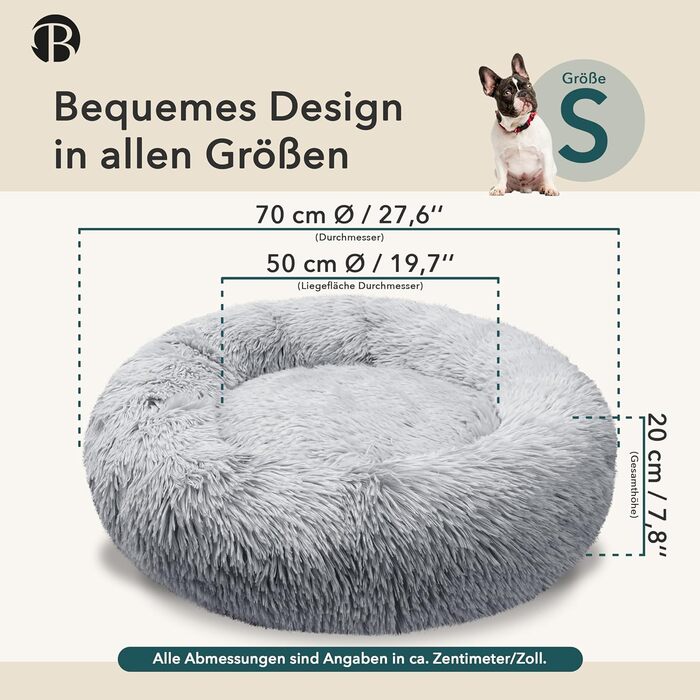 Ортопедичне ліжко для собак середніх порід, 70 см. Крісло-кільце, Memory Foam, м'яке, з штучного хутра, світло-сірий колір