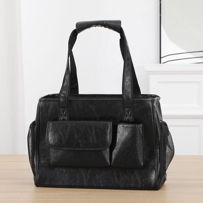 Сумка-переноска для собак та котів, шкіряна, для подорожей, чорна