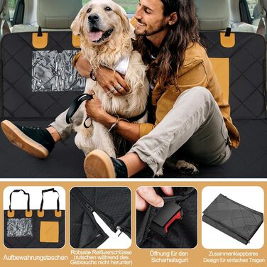 Захист для заднього сидіння авто для собак Costway, 215x148 см, чорний, водовідштовхуючий, з віконцем та боковими захистами