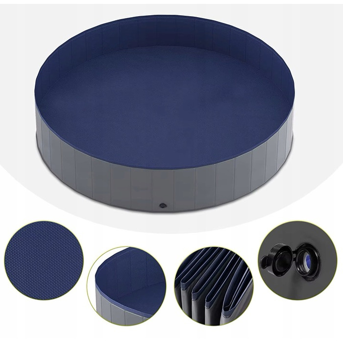 Складаний басейн для собак, сірий, 160x30 см, 600 л