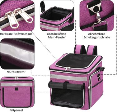 Сумка на велосипед для тварин (собаки, коти), рюкзак для домашніх улюбленців з сіткою, складана переноска для собак та котів до 6 кг (фіолетовий, 53 x 29 x 33 см)