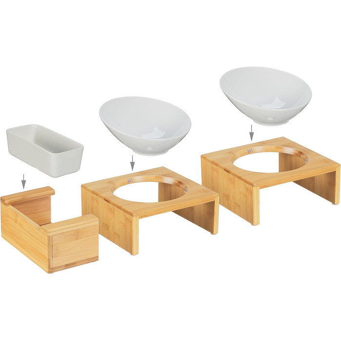 Набір мисок для котів Relaxdays з травою для котів, 2 керамічні миски по 350 мл, бамбуковий підставник, придатні для миття в посудомийній машині, натуральний/білий