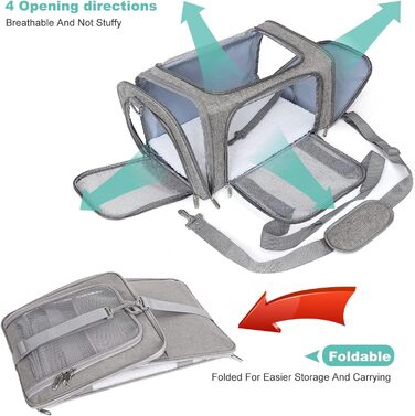 Транспортна сумка для кота/собаки PETCUTE, сіра, велика, з підкладкою та регульованим ременем