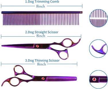 Набір професійних ножиць для грумінгу собак, титан-покриття, з ножицями для нігтів, фіолетовий
