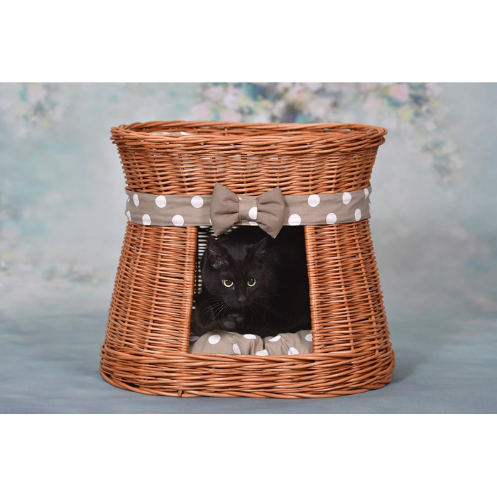 Кішка Будка Кругла Натурального Кольору: Двоярусний Корзинка для Кішки з Велюровою Подушкою, Корзинка з Плетеної Вельветової Лози, Кішка-Тур, Меджовтий Колір