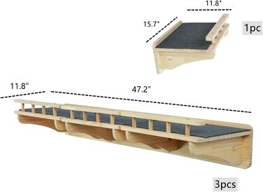 Настінна полиця для котів з натурального масиву дерева 120x30 см, котячий місток, сходи, балкон, меблі для котів