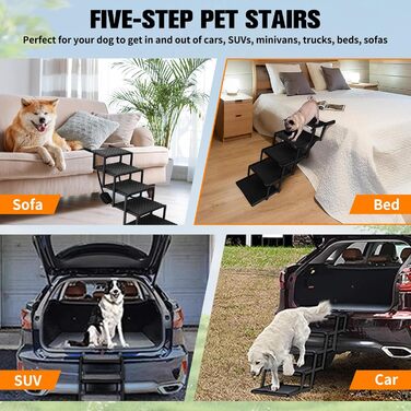 Рампа для собак у машину - 5 сходинок, регульована висота 44-72 см, неслизька поверхня, міцна конструкція з підпоркою для авто, SUV, вантажівки