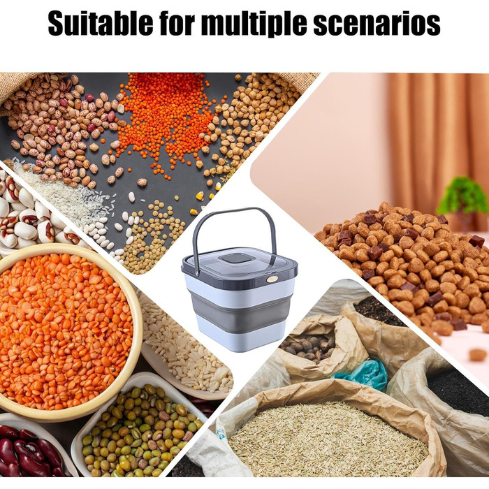 Контейнер для корму для тварин, 10 кг, складаний, герметичний, сірий. Підходить для котячого та собачого корму, ласощів, гранул