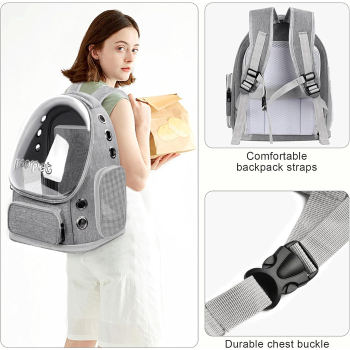 Рюкзак для кота та маленької собаки, дихаючий, великий, прозорий, складаний, для подорожей (до 9 кг)