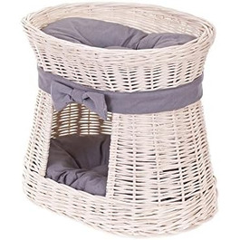 Двоярусна котяча кімната з плетіння з лози (бежева) - зручний котячий будиночок з подушкою