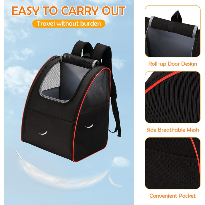 Рюкзак для тварин Allsopets: зручний та дихаючий для котів та собак, ідеальний для подорожей, прогулянок та походів (чорний/червоний)