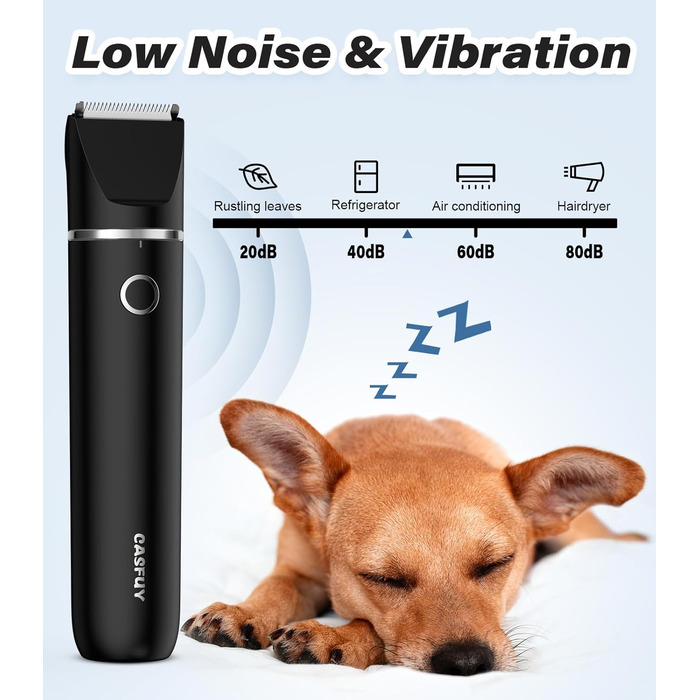 Бездротовий триммер для собак та котів Casfuy - тиха машинка для стрижки лап, очей, вух, обличчя, USB-зарядка, чорний