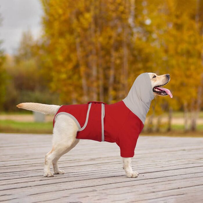 Теплий дощовик-худі для собак з капюшоном та захистом вух, 2 в 1, зелений (M, червоний)