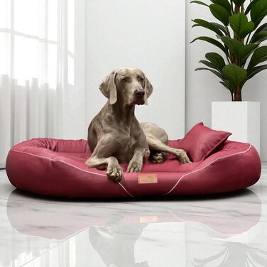 Ортопедичне ліжко для собак Tierlando Tiffany Easy CLEAN з екошкіри – для великих собак (XL XXL) – гіпоалергенне з анти-волосяною поверхнею та Memory Foam – розмір: 115x90 см, колір: 04 Темно-червоний