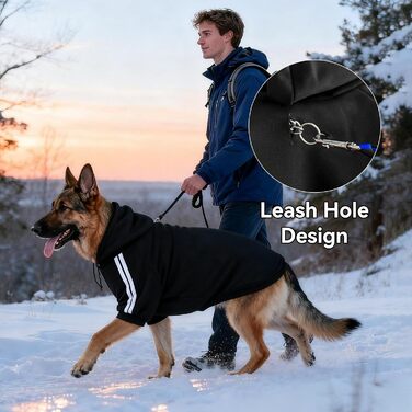 Теплий собачий пуловер NAMSAN для великих собак: зимовий одяг, худі з кнопками (6XL, чорний)