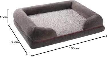 Ортопедичне собаче ліжко з знімним та пральним чохлом, неслизьке, темно-сірий колір, розмір L (106x80x18 см)