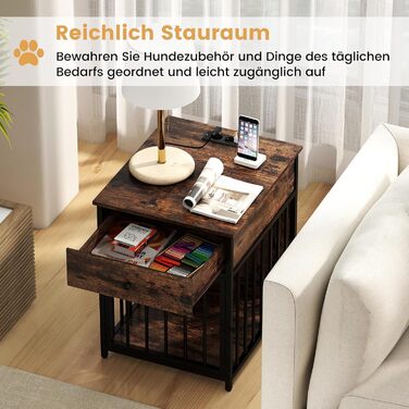 Клітка для собак COSTWAY з зарядною станцією, ящиком та металевими трубами, вінтажний колір, 50x60x64 см