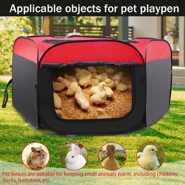 Складана переносна клітка для курчат, загон для собак, клітка-намет, клітка з килимком, клітка для собак великого розміру, матеріал Оксфорд, для дому та вулиці, червоно-чорна