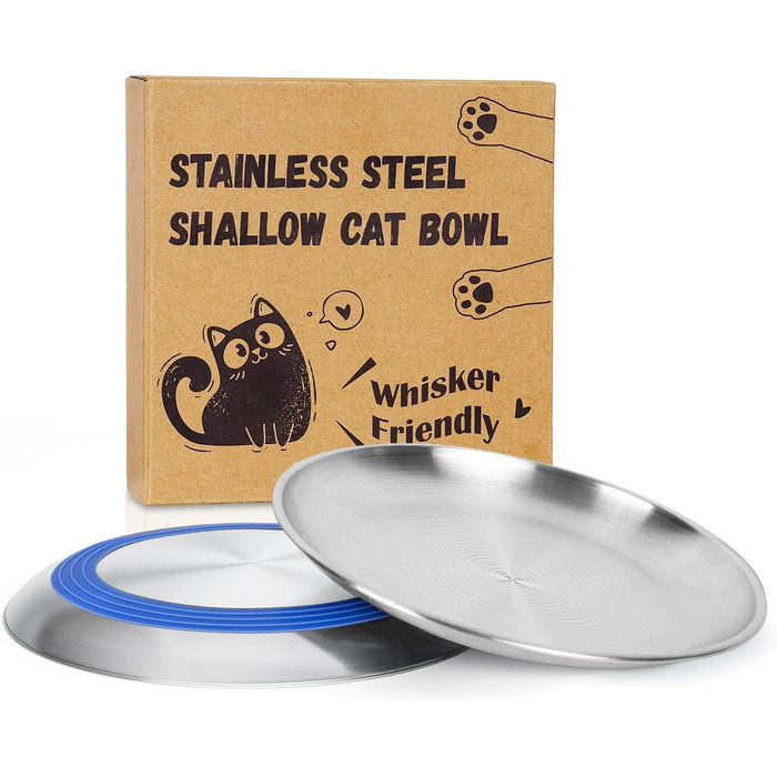 Набори мисок для котів проти заплутування вусів, нержавіюча сталь, 17 см, 4 шт. (2 шт. блакитні)