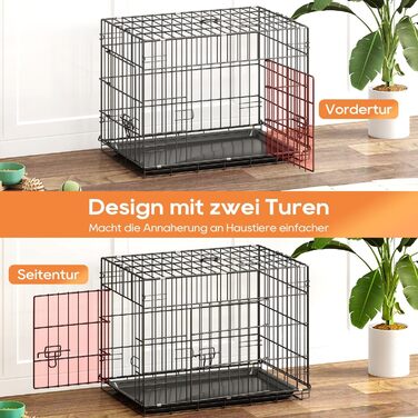 Клітка для собак BestOffice, складана, з 2 дверцятами, висувний піддон, ручка, переноска для собак, 61x42x48 см, S, чорна