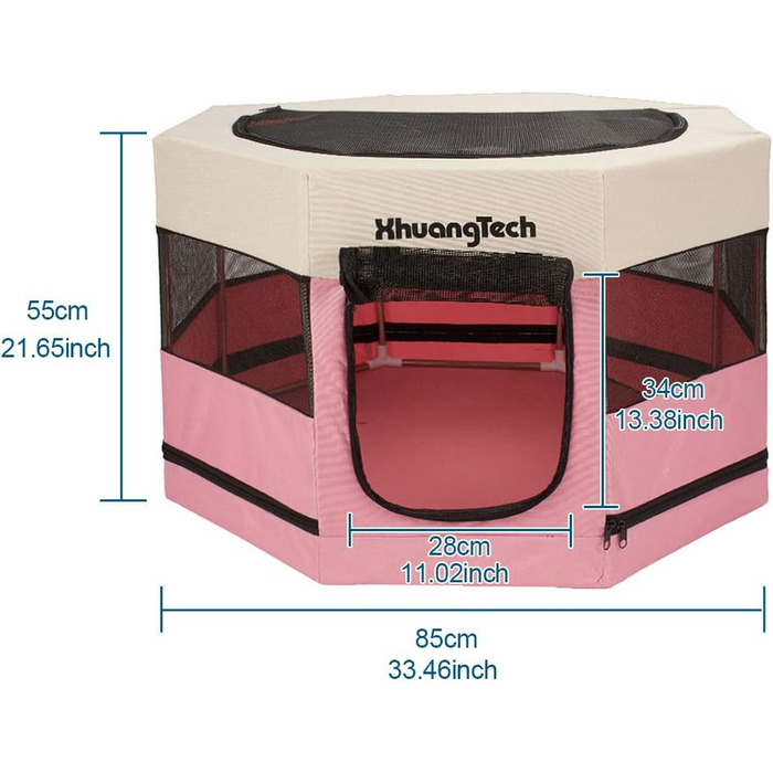 Клітка-загон для собак, котів, кроликів та морських свинок XhuangTech, рожева, 87.6 x 87.6 x 54.9 см