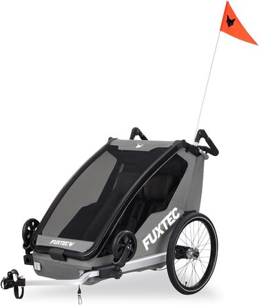 Фуктек Причіп для велосипеда Sportfux на 2 місця, сірий, з сумкою, відбивачами, ручкою-штовхачем, захистом від дощу та сонця, складний