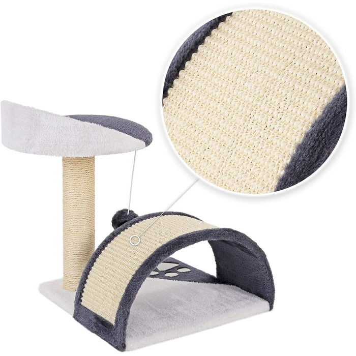 Дряпка для котів Lionto, компактна з іграшками, 43 см (сірий/білий)