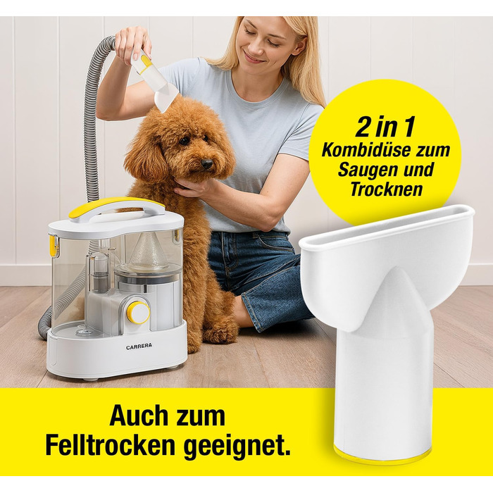 Набір для грумінгу тварин CARRERA [7 в 1]: пилосос, машинка для стрижки шерсті, щітка, 450W, 3,3L (собаки, коти)