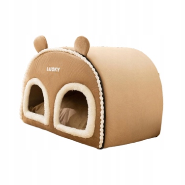 Закритий будинок-печера для котів: теплий та багатофункціональний лежак, коричневий