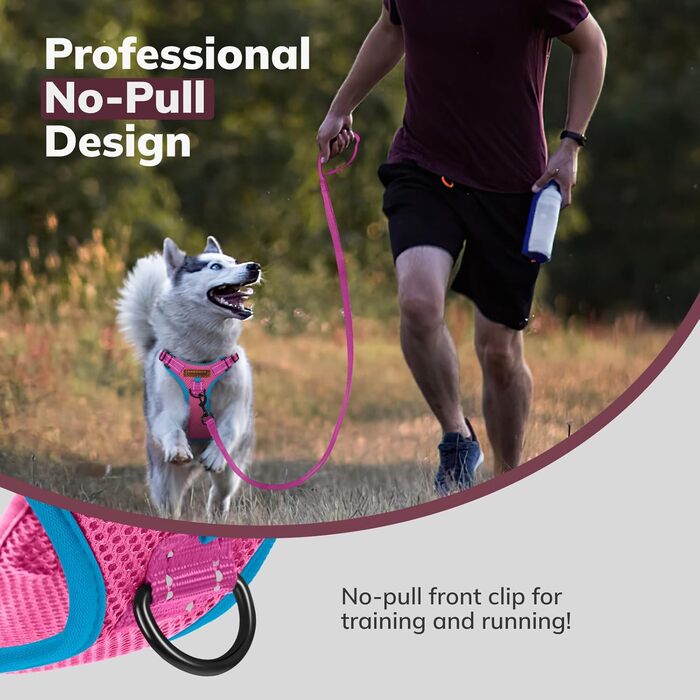 Нашийник для собак FAYOGOO без заплутування, з відбиваючими елементами, не тягне, м'який, з підкладкою, для малих, середніх та великих собак, прогулянки (Рожевий, XS)