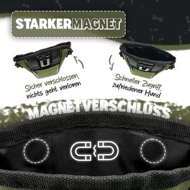 Сумка для ласощів SnackKeeper з магнітною застібкою, 650 мл, з дозатором для пакетів з відходами, на пояс для дресирування собак, колір: оливковий