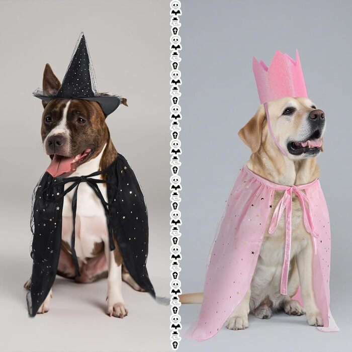 Костюм відьми на Хелловін для котів та собак, комплект з 4 частин: шапка, накидка, корона та аксесуари