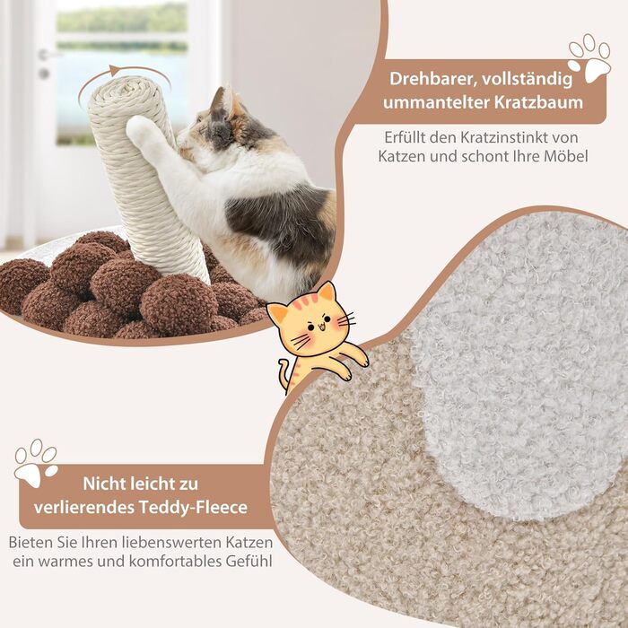 Дряпальня для котів COSTWAY Milktee, кігтеточка з сизалю з іграшками, дряпальний комплекс з будиночком, 37x37x67 см (колір кавовий)