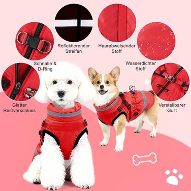 Водонепроникний зимовий одяг для собак та котів, червоний (L)