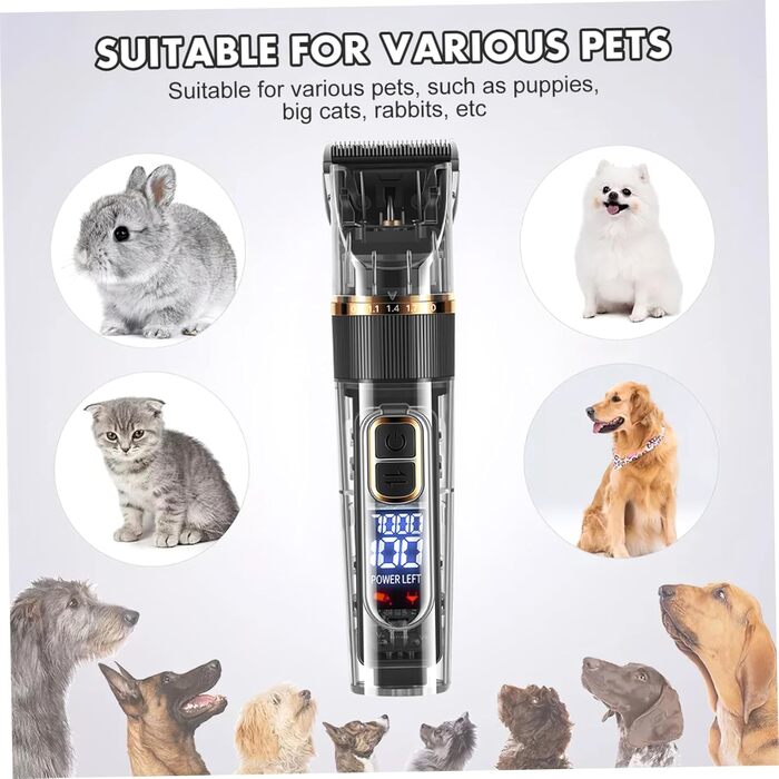 Машинка для стрижки тварин TOYANDONA: акумуляторна, тиха, з LED-підсвічуванням, комплект для грумінгу котів та собак