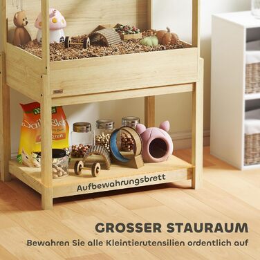 Клітка для хом'яків PawHut 2 поверхи, для дрібних тварин з відкидним дахом, 83,2 x 50 x 103 см, натуральне дерево