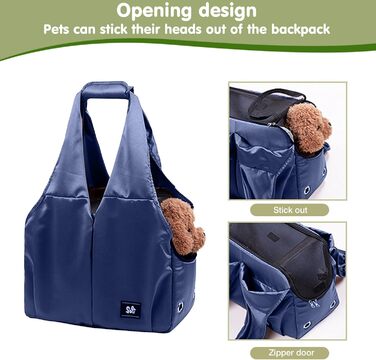 PETCUTE Сумка-переноска для собак та котів, дихаюча, з матом, на плече, з лінійкою безпеки та кишенями, для маленьких та середніх собак, цуценят та котів (Темно-синій)