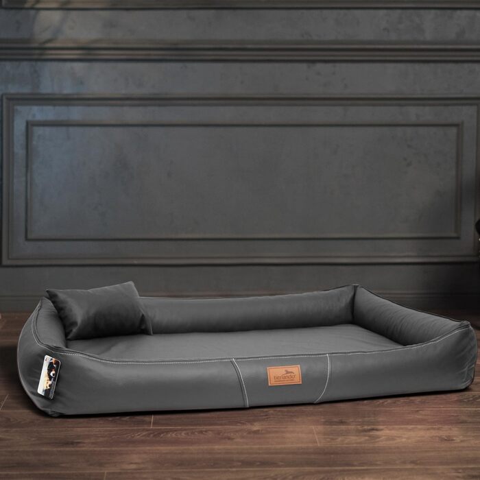 Ортопедичний лежак для собак Tierlando® Clifford з латексним ядром, з антиалергенного штучного шкіряного покриття з анти-волосяною поверхнею, 85x60 см, колір: графіт