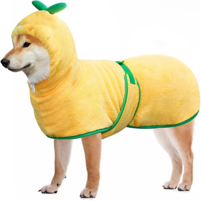 Жакардовий халат для собак Mosucoirl, XL, жовтий, з капюшоном, з мікрофібри, швидковисихаючий, для купання