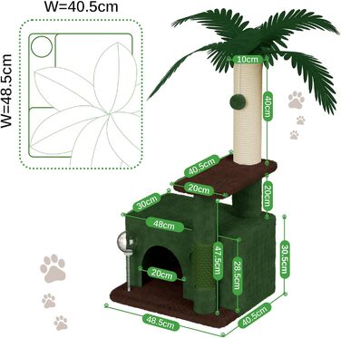 Котячий комплекс Kratzbaum 90 см: кігтеточка, будиночок та іграшки для котів (зелений)