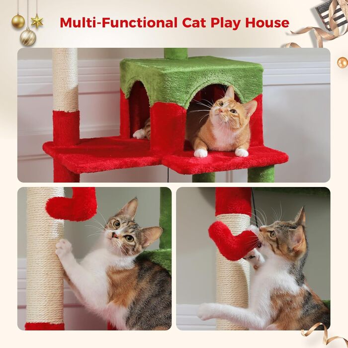 Комплекс для котів PAWZ Road з будиночком, гамаком та когтеточкою, 6-ярусний, 113 см, зелений