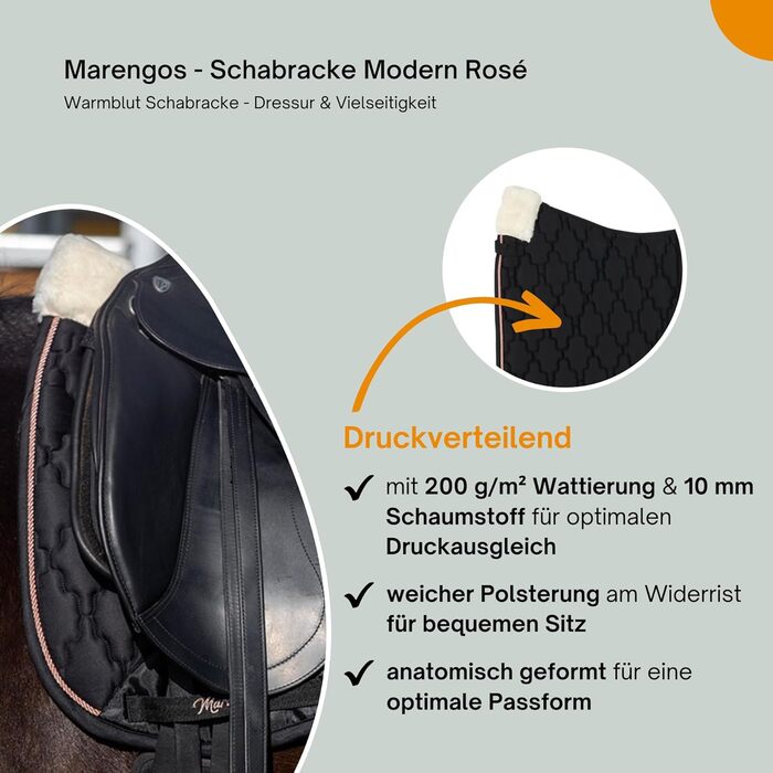 Schabracke Marengos Modern Rosé для теплокровних коней: м'яка підкладка, захист гриви та хребта, бароковий дизайн з квітковою стежкою та декоративною корделлю | підходить для виїздок та універсального використання, чорний колір